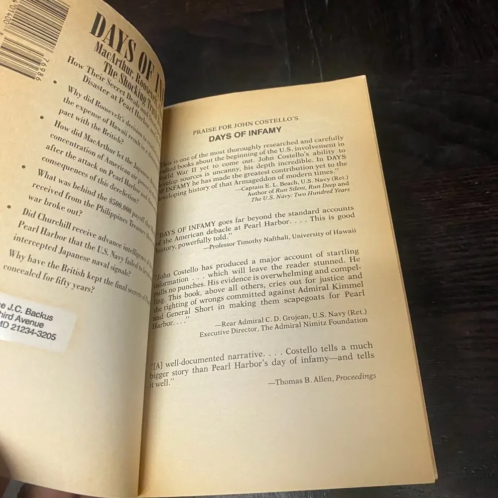 Days of Infamy MacArthur Roosevelt Churchill Shocking Truth Reveal John Costello - Picture 2 of 5
